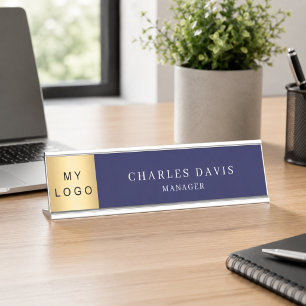 Logo-Büro in Marineblau Schreibtischnamensplakette