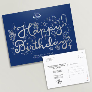 Logo Business Fun Silber Blau Geburtstagspostkarte Feiertagspostkarte