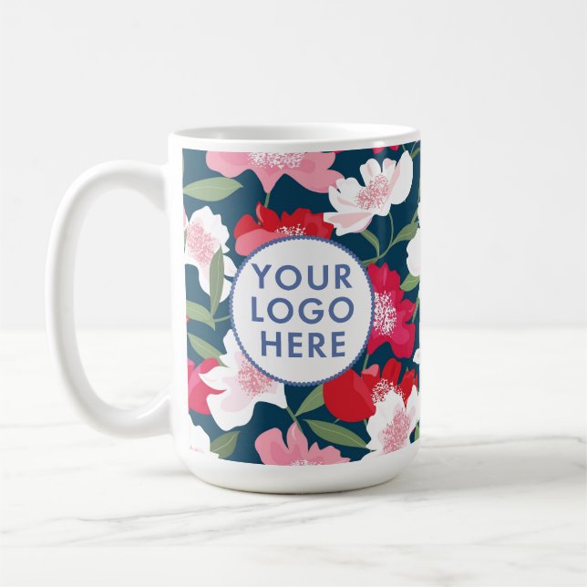 Logo-Business von Red Floral Pattern Company Kaffeetasse (Links)