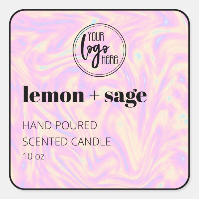 Logo-Candle-Label für Holografie und Schwarz Quadratischer Aufkleber (Vorderseite)