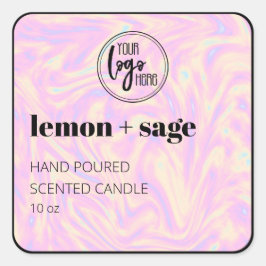 Logo-Candle-Label für Holografie und Schwarz Quadratischer Aufkleber