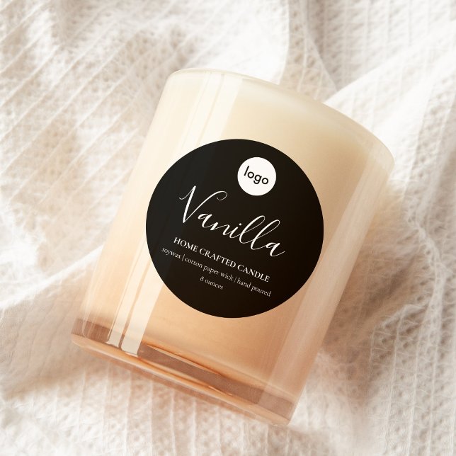 Logo-Candle-Label Minimalistisch-Schwarz-Aufkleber Runder Aufkleber (Von Creator hochgeladen)