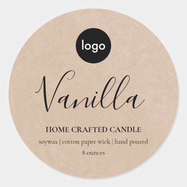 Logo-Candle-Label Minimalistische Kraft-Aufkleber Runder Aufkleber (Vorderseite)