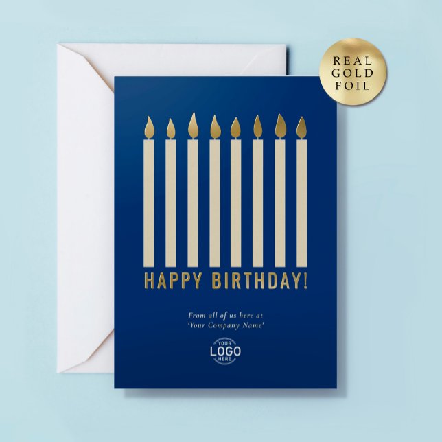Logo Candles Business Blue Gold Geburtstagskarte Folieneinladung (Von Creator hochgeladen)
