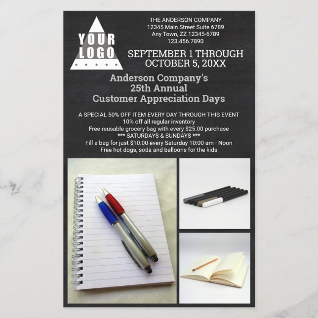 Logo-Chalkboard Chic Moderne 3-Foto-Werbung Flyer (Vorne)