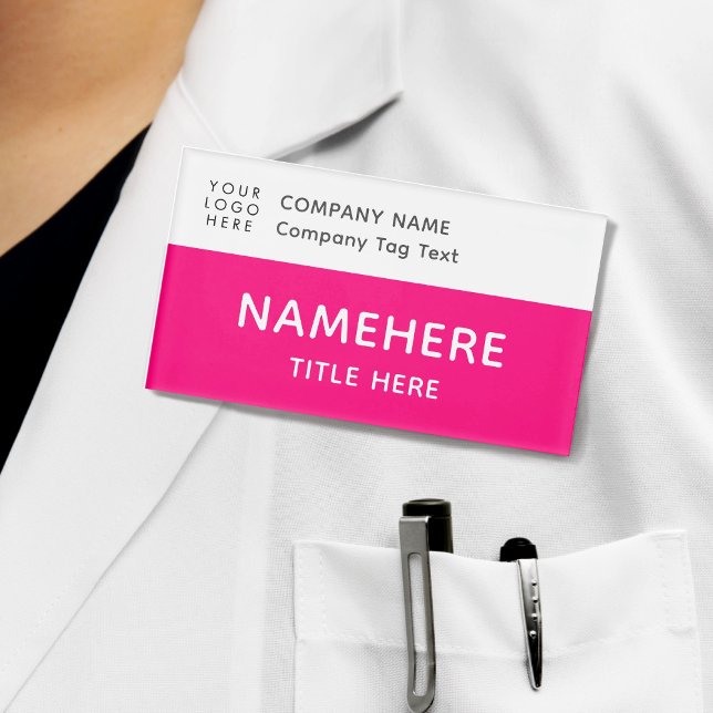 Logo Corporate Modern Hot Pink Einfache Grundbezei Namenschild (Von Creator hochgeladen)