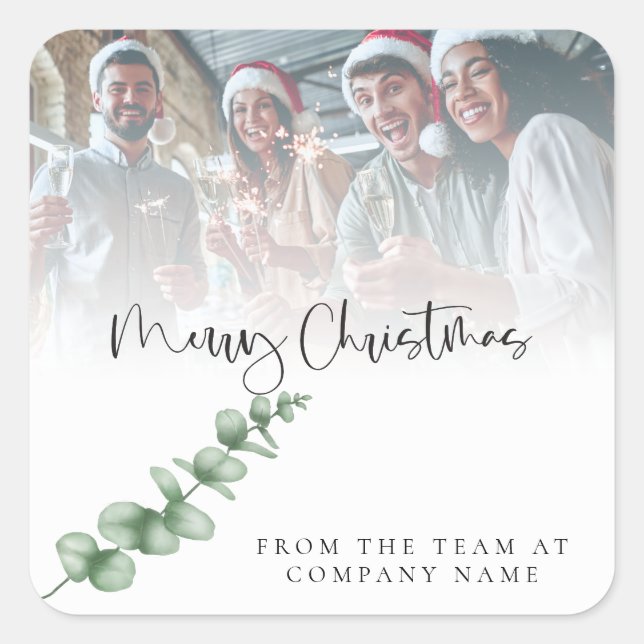 Logo Custom Foto Company Foliage Frohe Weihnachten Quadratischer Aufkleber (Vorderseite)