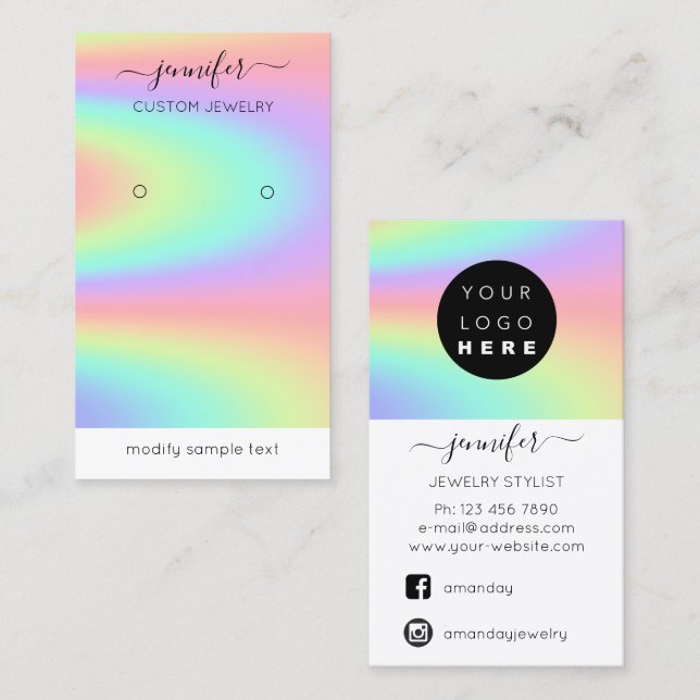 Logo Custom Jewelcard Social Media Holographic Visitenkarte (Vorne/Hinten)