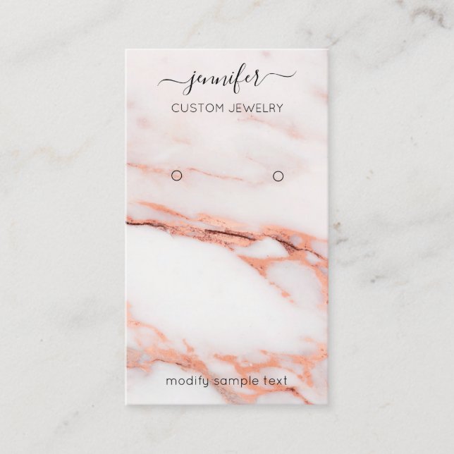 Logo Custom Jewelry Card Social Marble Rose Visitenkarte (Vorderseite)