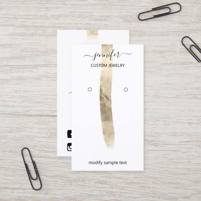 Logo Custom Juwelier Card Social Media Gold Weiß Visitenkarte (Vorderseite/Rückseite Beispiel)