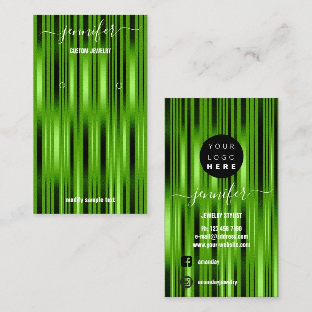 Logo Custom Juwelier Card Social Media Green Visitenkarte (Vorne/Hinten)
