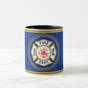 Logo der Feuerwehr Blau und Weiß Abzeichen Tasse