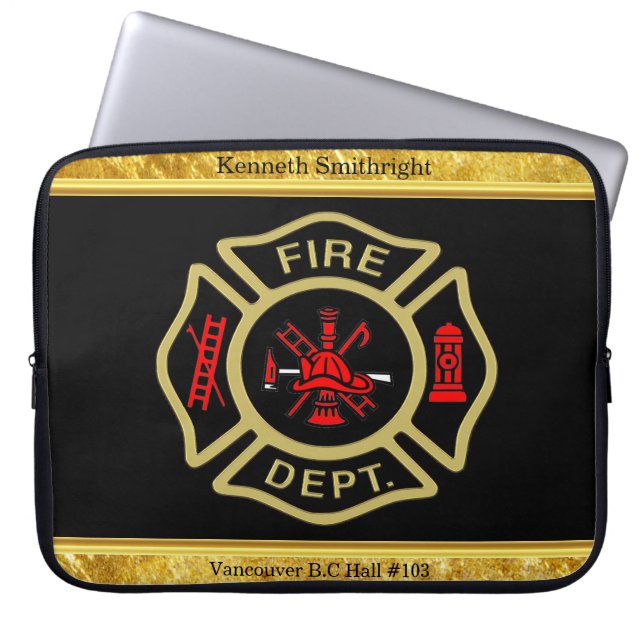 Logo der Feuerwehr Gold und Abzeichen Laptopschutzhülle (Vorderseite)