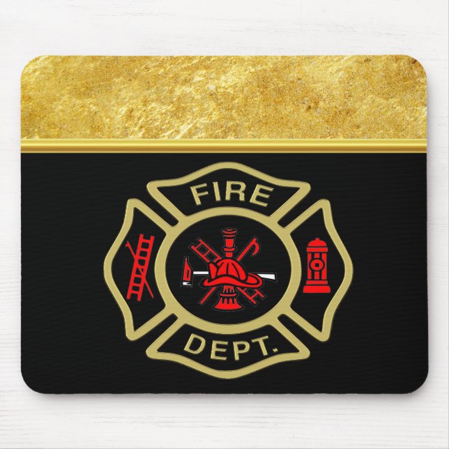 Logo der Feuerwehr Gold und Abzeichen Mousepad (Vorne)