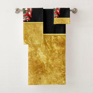 Logo der Feuerwehr Gold und Rotes Abzeichen Badhandtuch Set