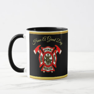 Logo der Feuerwehr Gold und Rotes Abzeichen Goldfo Tasse