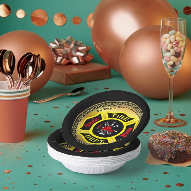 Logo der Feuerwehr Schwarz-Gelb-Abzeichen Pappteller (Multi)