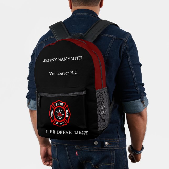 Logo der Feuerwehr Schwarzes und Rotes Abzeichen Bedruckter Rucksack (Insitu (Modell))