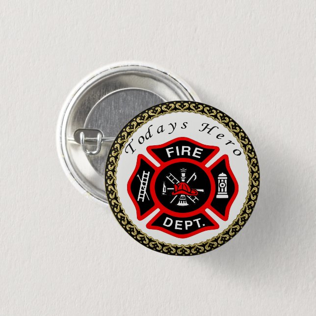 Logo der Feuerwehr Schwarzes und Rotes Abzeichen Button (Vorne & Hinten)