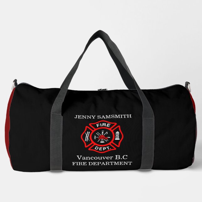 Logo der Feuerwehr Schwarzes und Rotes Abzeichen Duffle Bag (Vorderseite)