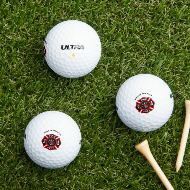 Logo der Feuerwehr Schwarzes und Rotes Abzeichen Golfball (Insitu Gras)