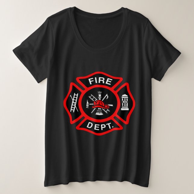 Logo der Feuerwehr Schwarzes und Rotes Abzeichen Große Größe T-Shirt (Design vorne)
