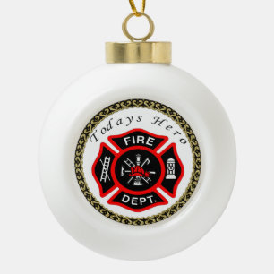 Logo der Feuerwehr Schwarzes und Rotes Abzeichen Keramik Kugel-Ornament