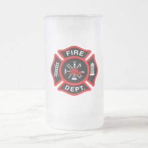 Logo der Feuerwehr Schwarzes und Rotes Abzeichen Mattglas Bierglas