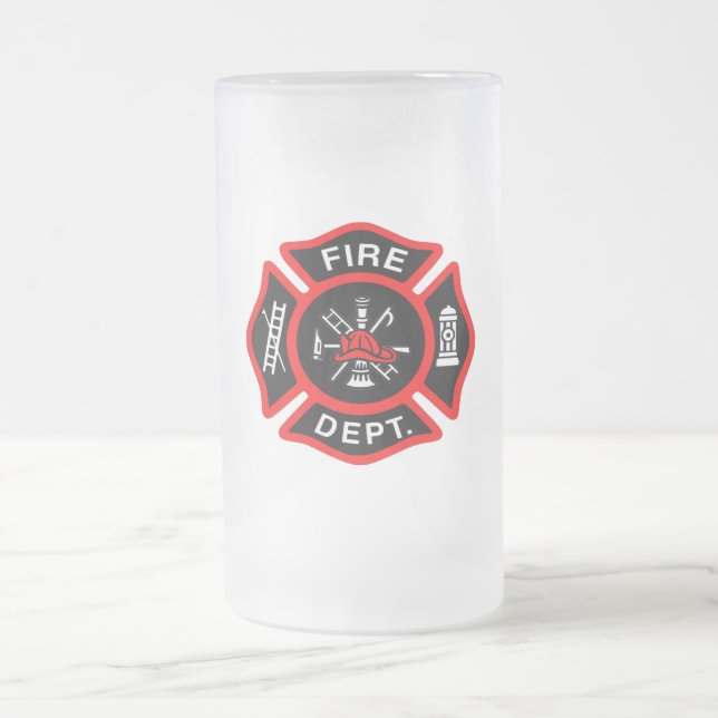 Logo der Feuerwehr Schwarzes und Rotes Abzeichen Mattglas Bierglas (Mittel)