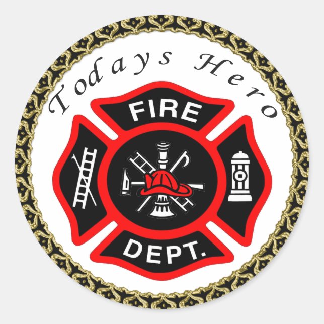 Logo der Feuerwehr Schwarzes und Rotes Abzeichen Runder Aufkleber (Vorderseite)