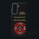 Logo der Feuerwehr Schwarzes und Rotes Abzeichen Samsung Galaxy Hülle<br><div class="desc">Brandabteilung Logo Schwarz und Rot Abzeichen mit Brandketten und Leiter. Ideal für Feuerwehrleute und erste Befragte. Personalisieren Sie Ihre Zuhause mit Ihrem Namen und Ihrer Abteilung und mehr.monogram</div>