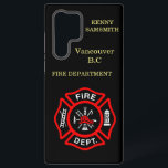 Logo der Feuerwehr Schwarzes und Rotes Abzeichen Samsung Galaxy Hülle<br><div class="desc">Brandabteilung Logo Schwarz und Rot Abzeichen mit Brandketten und Leiter. Ideal für Feuerwehrleute und erste Befragte. Personalisieren Sie Ihre Zuhause mit Ihrem Namen und Ihrer Abteilung und mehr.monogram</div>
