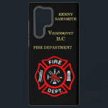 Logo der Feuerwehr Schwarzes und Rotes Abzeichen Samsung Galaxy Hülle<br><div class="desc">Brandabteilung Logo Schwarz und Rot Abzeichen mit Brandketten und Leiter. Ideal für Feuerwehrleute und erste Befragte. Personalisieren Sie Ihre Zuhause mit Ihrem Namen und Ihrer Abteilung und mehr.monogram</div>