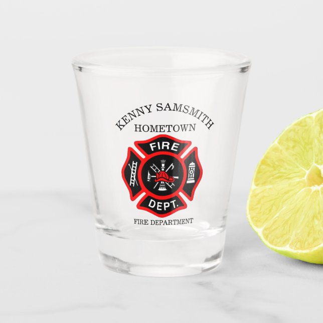 Logo der Feuerwehr Schwarzes und Rotes Abzeichen Schnapsglas (Vorderseite)