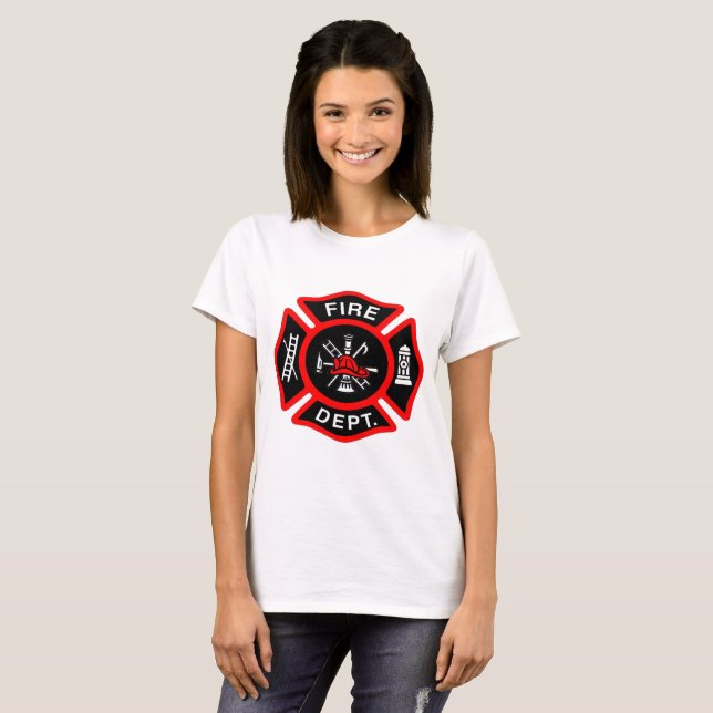 Logo der Feuerwehr Schwarzes und Rotes Abzeichen T-Shirt (Vorne ganz)