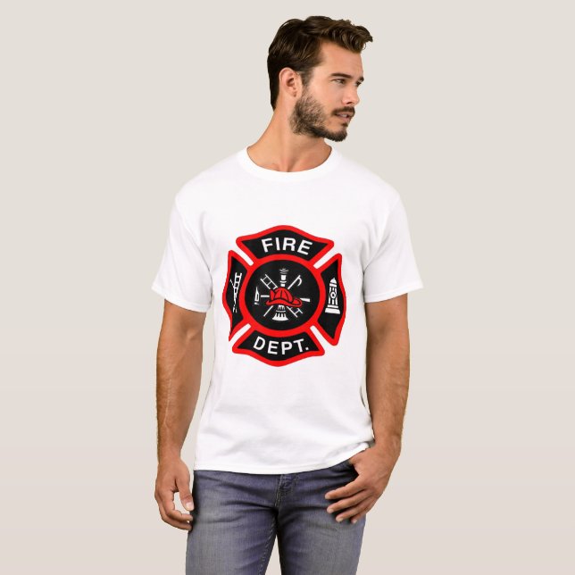 Logo der Feuerwehr Schwarzes und Rotes Abzeichen T-Shirt (Vorne ganz)