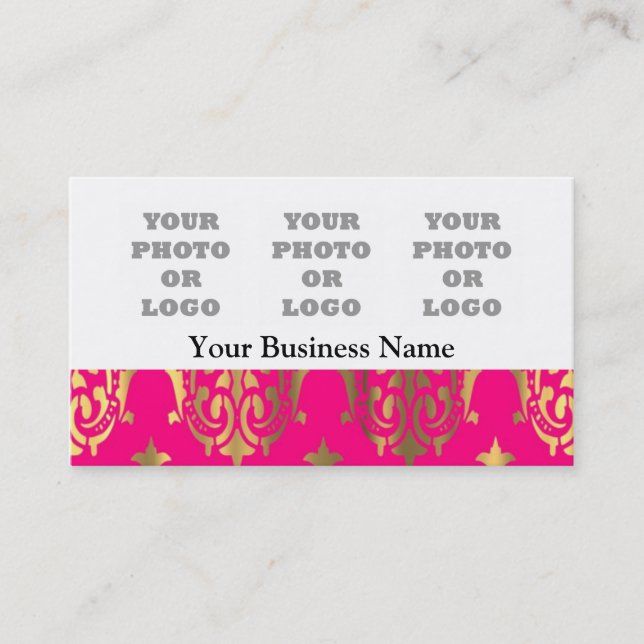 Logo der Firma für hellrosa und goldfarbene Damask Visitenkarte (Vorderseite)