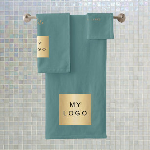 Logo der Firma Green dunkle Cyan Gold Badhandtuch Set