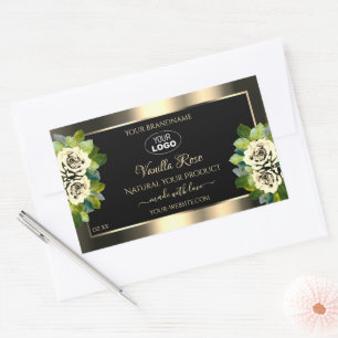 Logo der Luxus Floral Gold Black Product Labels Ro Rechteckiger Aufkleber