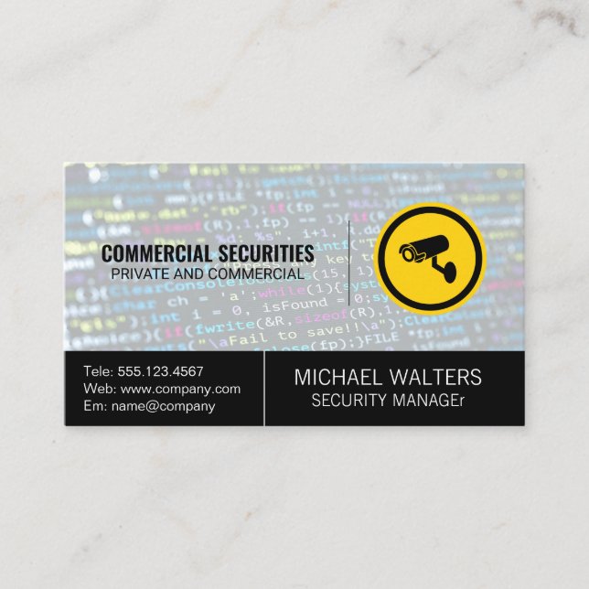 Logo der Sicherheitskamera | Hintergrund der Progr Visitenkarte (Vorderseite)