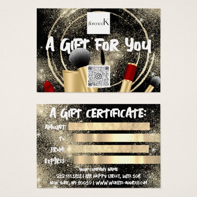 Logo des Black Gold Makeup Künstlers QR 100 Stücke (Vorne & Hinten)