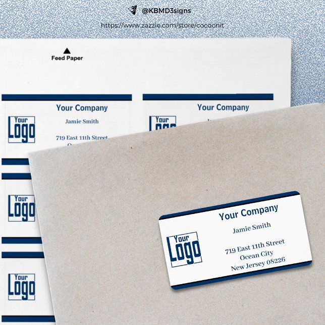 Logo des Blue Black Border Company Adressaufkleber (Blue Black Border Company Logo White Address Label)