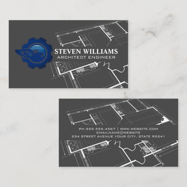Logo des Builders | Blueprint Business Card Visitenkarte (Vorne/Hinten)