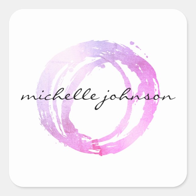 Logo des Designers "Luxe Pink Painted Circle" Quadratischer Aufkleber (Vorderseite)