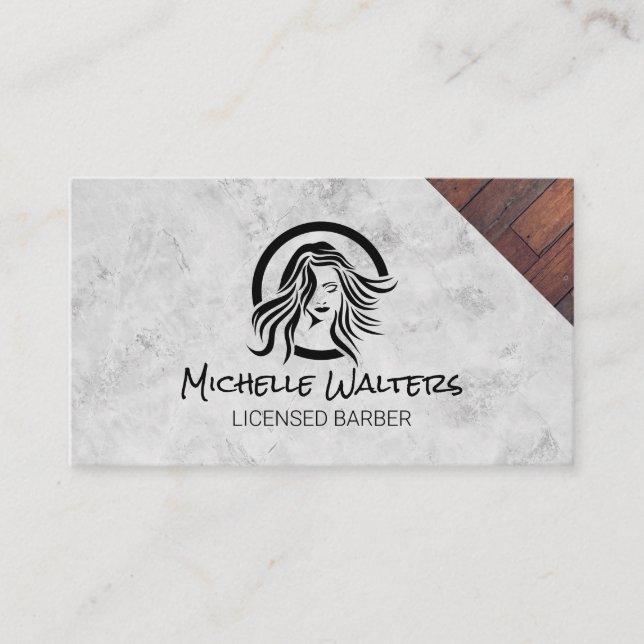 Logo des Friseur-Salons | Marmor und Holz Visitenkarte (Vorderseite)
