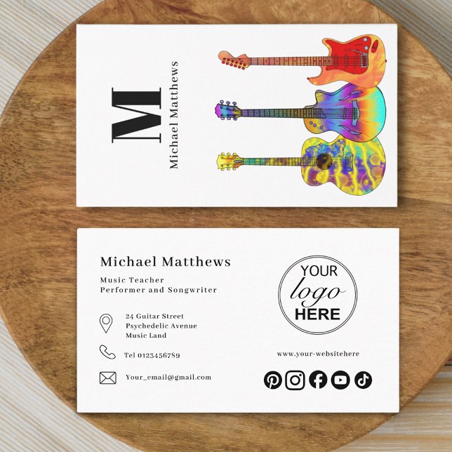 Logo des Gitarrenlehrers und soziale Medien Visitenkarte (Modern guitar music tutor professional musician logo social media Business card)