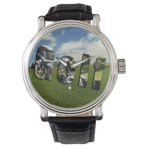 Logo des Golfplatzes, Mens Large Face Leather Watc Armbanduhr