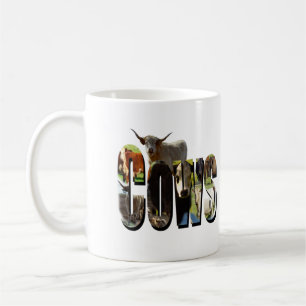 Logo des Küchenbildes, hergestellt mit Kuhbildern, Kaffeetasse