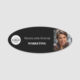 Logo des Mitarbeiter-Fotos Schwarz-weiß einfach Namensschild