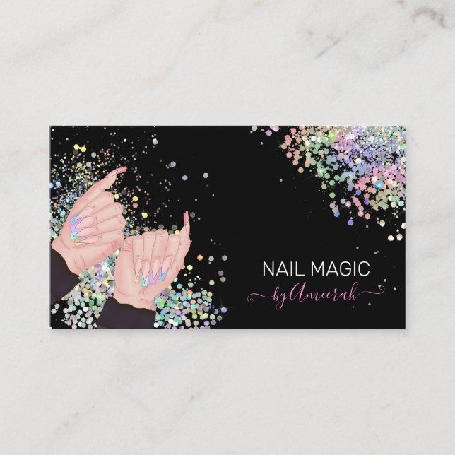 Logo des Nail Tech Nail Shop Holographic Glitzer H Visitenkarte (Vorderseite)